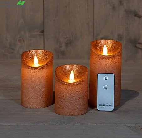 Kaars Wax Rustiek Met Vlam Met Afstandsbediening Koper Op Batterijen 3 Stuks