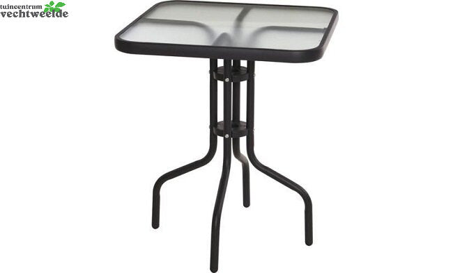 TAFEL VIERKANT 60CM MET GLASPLAAT ZWART