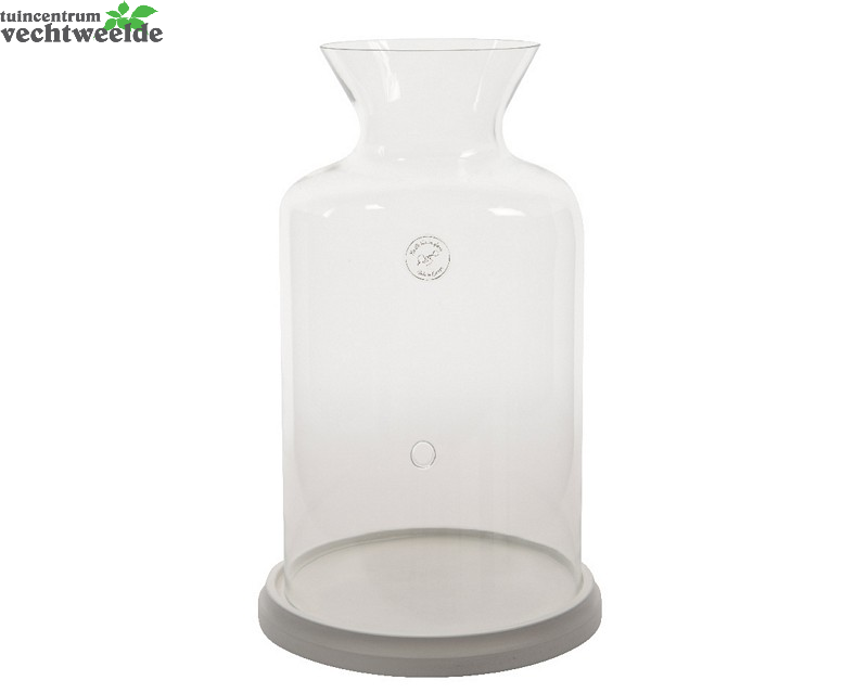  Cloche Glas Bord Mdf D18h28cm Wt