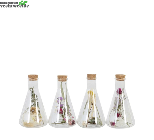  Fles + Bloemen L10b10h20cm Trnsprnt