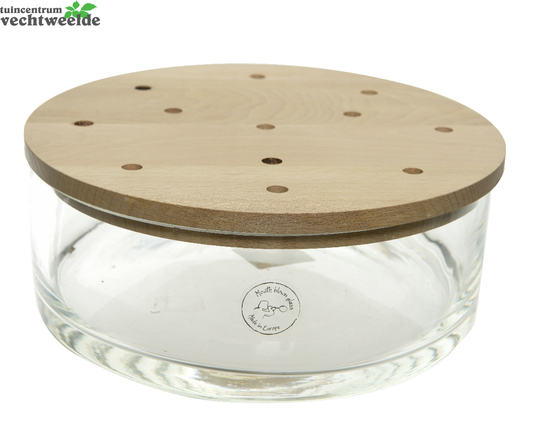  Kom Glas Hout Deksel D25h9cm Helder