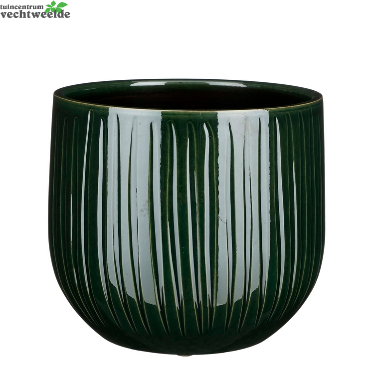  Pot Pablo D25h20cm D.groen Ribbel