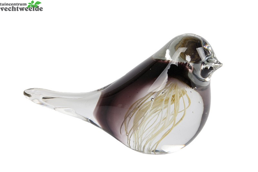  Sculptuur Zwrt/roze Glas L13b6h10cm