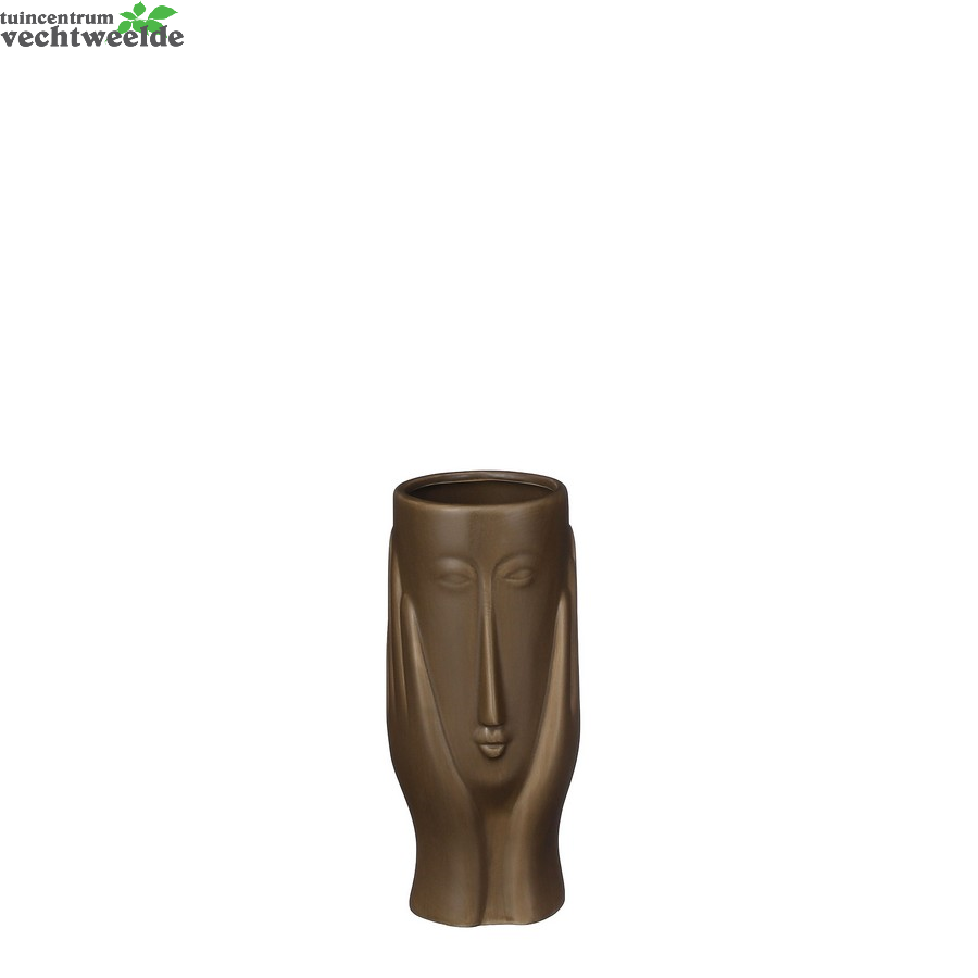  Vaas Gezicht L9b9h20cm D.bruin