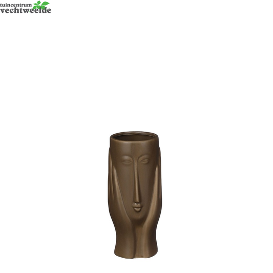  Vaas Gezicht L9b9h20cm D.bruin