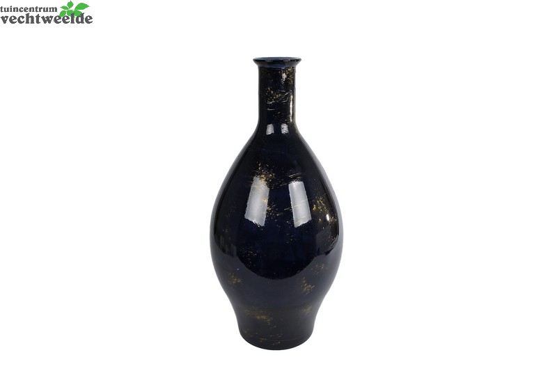  Vaas Glas Zwart/goud L28b28h60cm