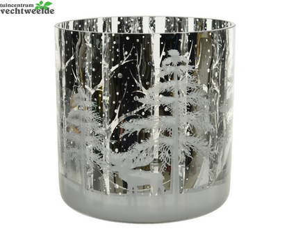 Decoris Windlicht Glas D15h15cm Zilver