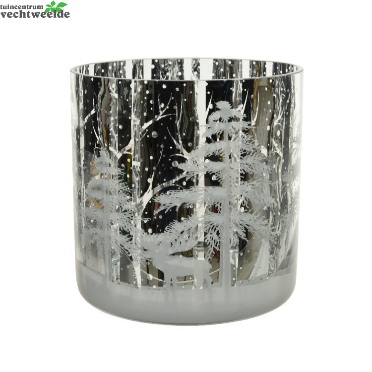 Decoris Windlicht Glas D15h15cm Zilver